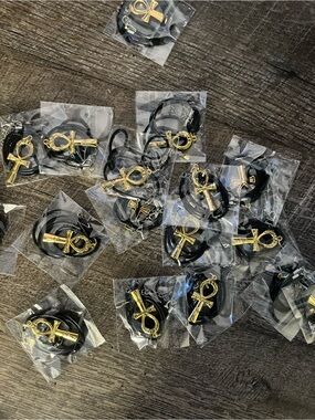 2-pack Gold Ankh Pendant Necklace with Black Cord key of life